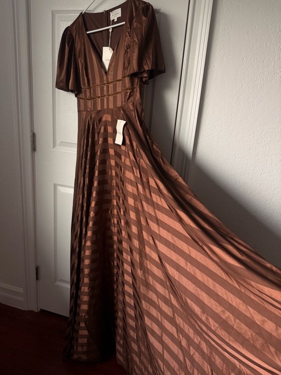 Böhme Brown Satin Stripe Maxi Dress - Picture 4 of 7